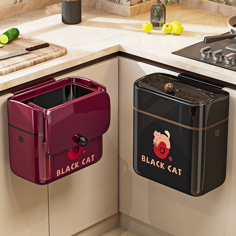 Wall-Mounted Trash Can for Home Kitchen with Lid, Dedicated for Food Waste, Storage Bin for Bathroom, Light Luxury, High Aesthetic Value, Narrow Gap Paper Basket