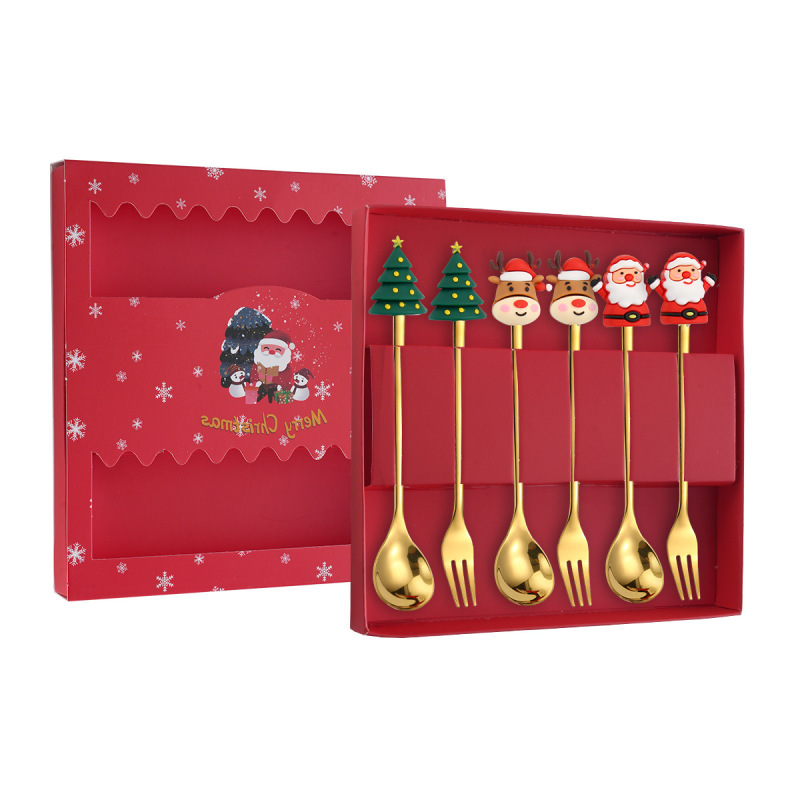 Cross-Border Christmas Themed Tableware Set Stainless Steel Children's Cartoon Spoons and Forks Gift Box Holiday Gifts Wholesale