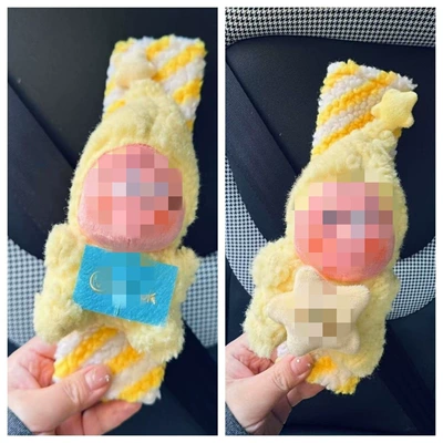 Shoulder Pad Protector, Plush, High-End – Seat belt shoulder pad - little-dumb-little-lucky-starman-yellow-and-white-striped-safety-belt