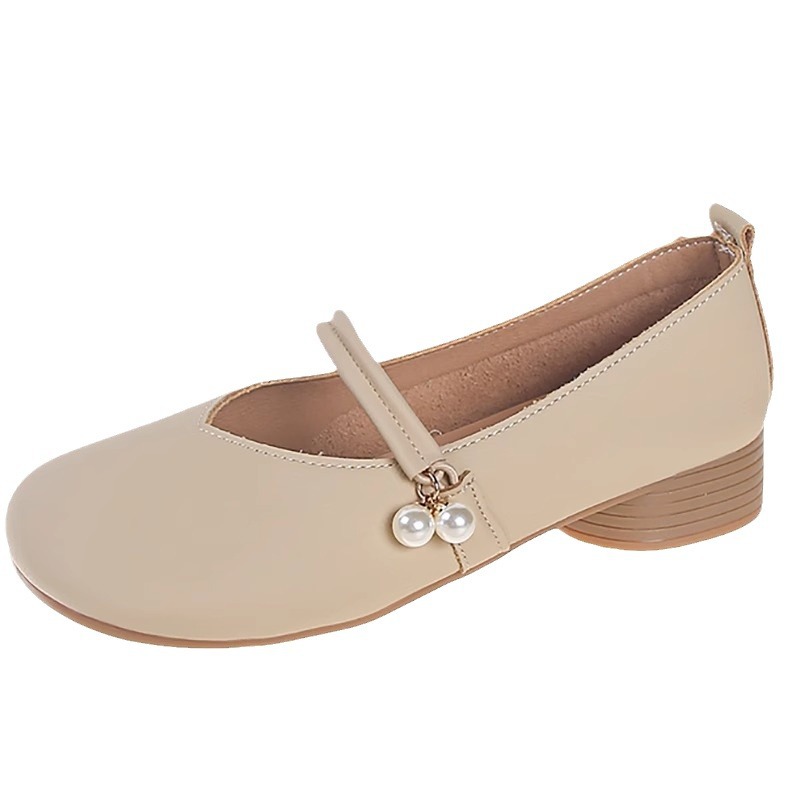 Zapatos de sola sola plana para mujeres 2024 nuevos zapatos de verano zapatos de abuela con falda de perlas de suela suave zapatos de embarazo Mary Pearl