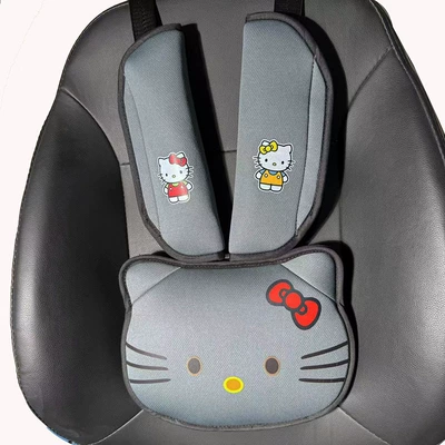 Kids Safety Belt Adjustment – Seat belt shoulder pad - grey-thickened-cotton-punched-cat-head-style-shoulder-pads-shield