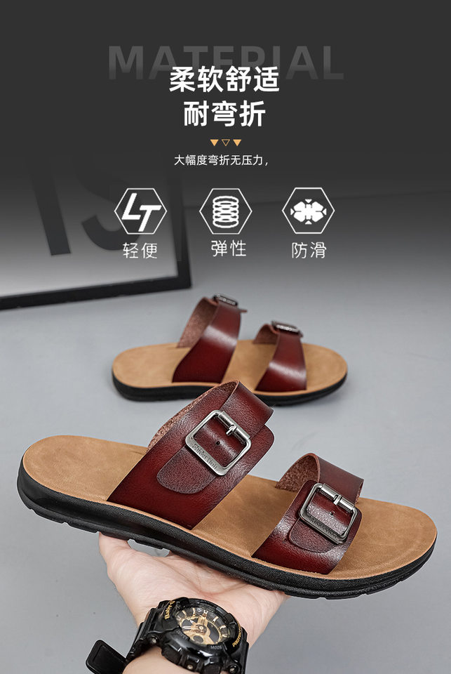Dép sandal nam quai ngang hở ngón, đế mềm chống trượt, cỡ lớn đi ngoài trời — Màu kaki, Màu trắng, màu đen, Đỏ rượu vang chi tiết 15