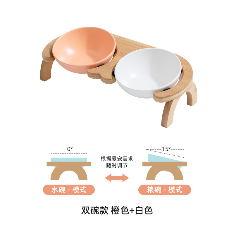 Tazón de gato de cerámica tazón de comida para gatos tazón de cerámica tazón de fuente de perro tazón de bebida doble tazón de protección columna cervical ángulo ajustable