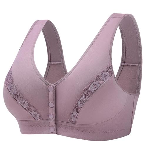 New floral front-fastening cotton bra for middle-aged and elderly women, full-sized, wire-free, mother's bra for women
