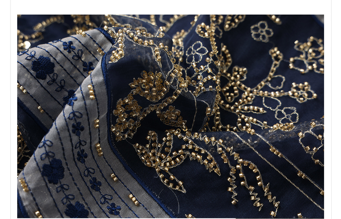 Áo vest gile nữ lụa tơ tằm cổ tròn thêu họa tiết quốc phong mùa hè — Màu xanh navy, Màu trắng be chi tiết 8