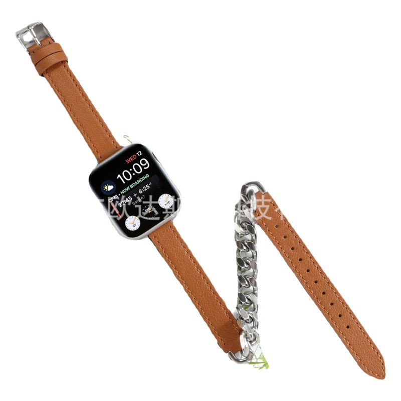 Adecuado para Apple sola fila Denim Cadena de cuero doble anillo reloj Correa watch8/SE/7/6/5/4/32