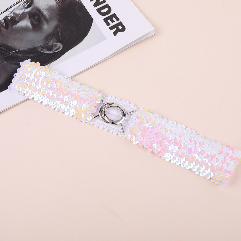 スパンコールのベルトが華やかでおしゃれな大人の子供の女性のベルトの卸売りはベルトを締めて弾力のベルトの現物を掛けます。