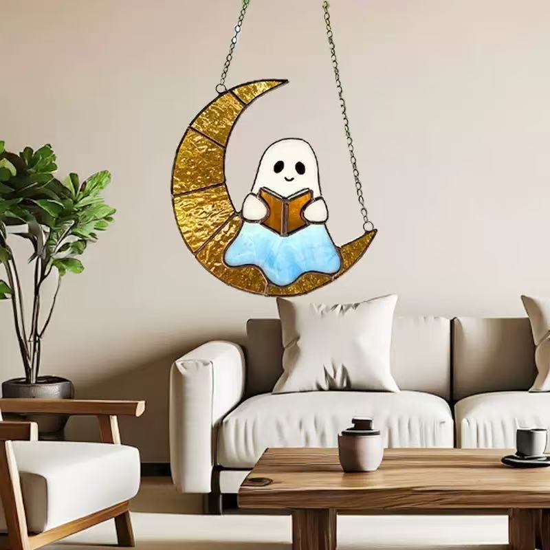 Nuevos productos transfronterizos Halloween lindo fantasma Sun Catcher pequeño fantasma 2D plano acrílico ambiente festivo adornos