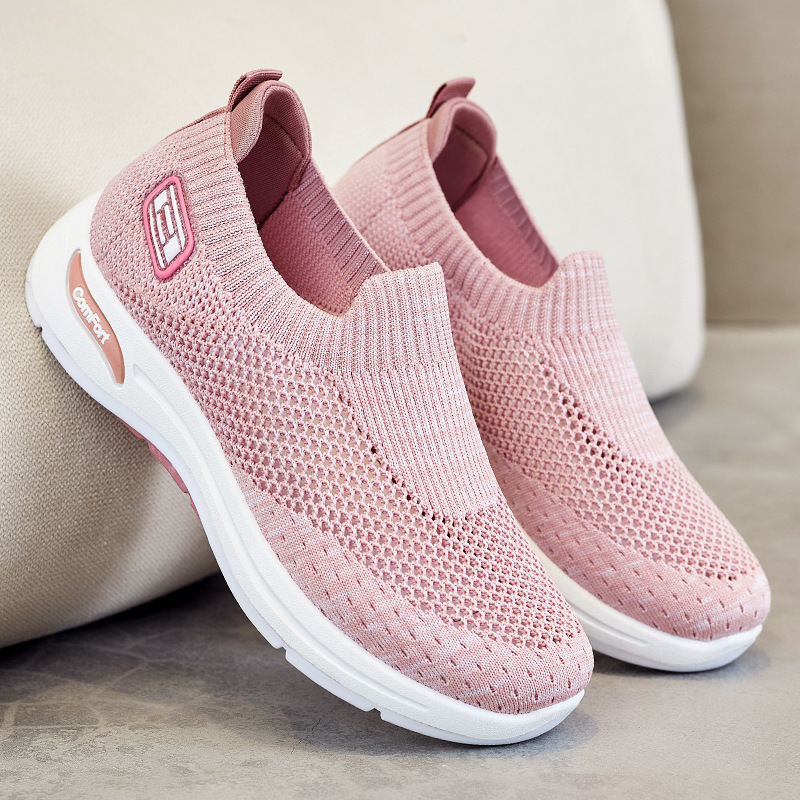 Zapatos de Mujer Verano 2025, Nuevos Zapatos Casuales de Comercio Exterior para Mujer, Zapatos de Mamá, Zapatos Tipo Calcetín, Zapatos de Malla, Zapatillas de Suela Suave para Mujer