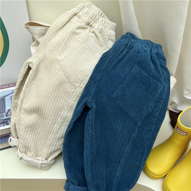 Pantaloni casual a righe sottili spessi per mamma e bambino in velluto a coste coreano per bambini autunno/inverno 2024_voghion.com