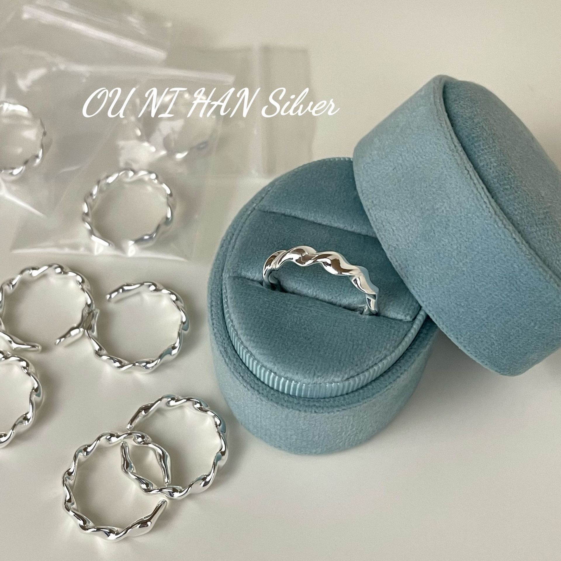 歐尼韓S925純銀個性氣質小眾設計扭轉麻花設計感開口戒指高級時尚