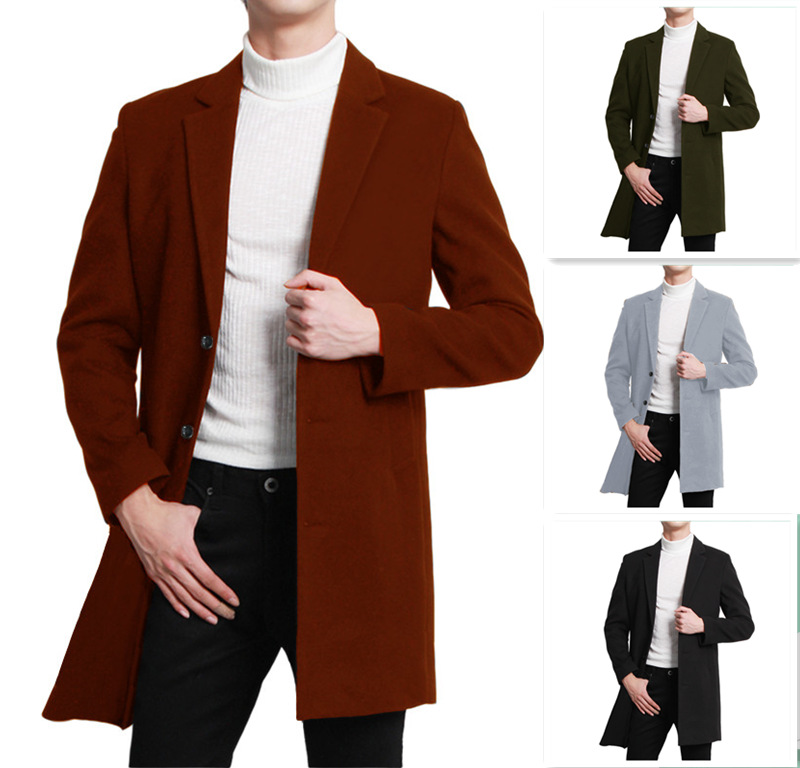 2023 New European and American Style Wool Men's Overcoat, Independent Website Outerwear, Amazon Bestseller, Wool Trench Coat, Wish, Japanese and Korean Style
