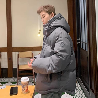 冬季灰色高级感连帽加厚保暖棉服上衣男款韩宽松百搭情侣棉衣外套