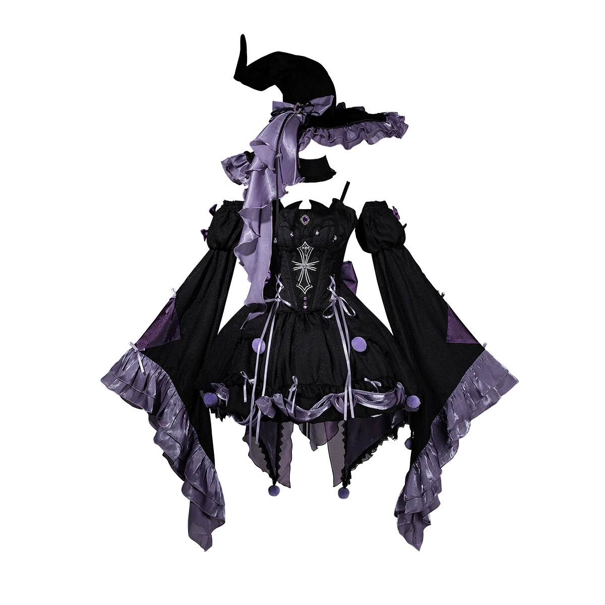 Костюм‑набор Naughty Bat 7428, готическое лолита‑платье с шляпой, комбинацией, юбкой и рукавами