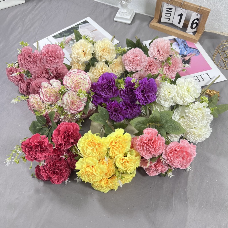 7 bó hoa cẩm chướng phong cách Châu Âu Bó hoa giả cửa sổ nhà khách sạn cửa sổ đẹp Chen trang trí nội thất mềm mại hoa giả