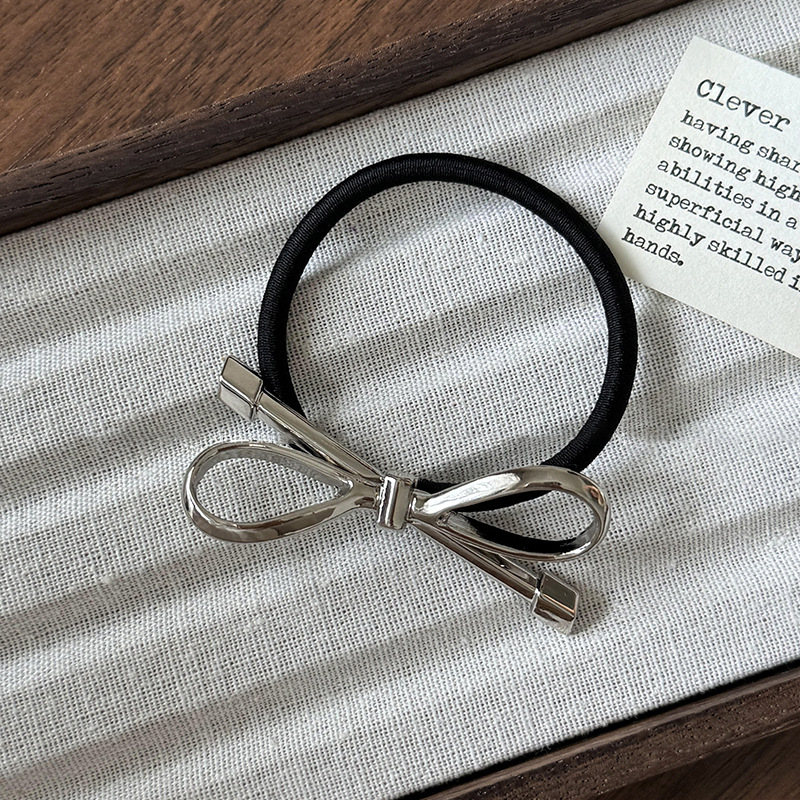 Fermaglio per capelli da donna con fiocco argentato, squisita clip a becco d'anatra, elastico per coda di cavallo alta._voghion.com