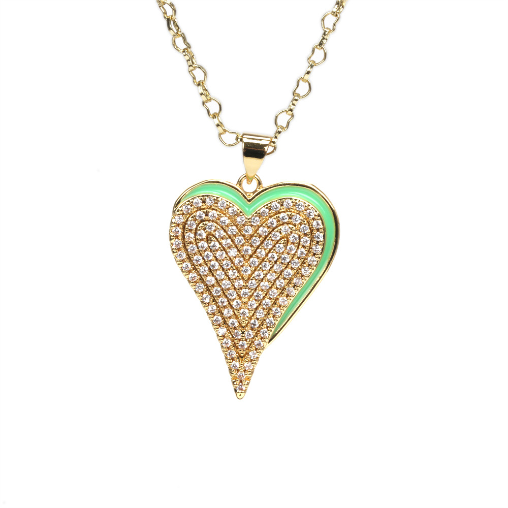 Fashion Retro Zircon-embedded Heart Pendant Oil Dripping Necklace For Women display picture 3