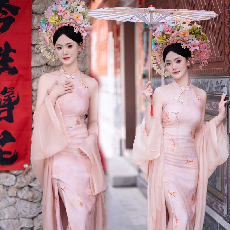 撮影のテーマの妊婦の新しい中国式の写真撮影の服装の妊娠するマミーの大きい腹は水墨画の風格を照らして長いスカートを撮影します。
