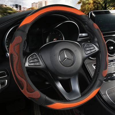 Handle Cover, Steering wheel cover - black-orange-round-38cm