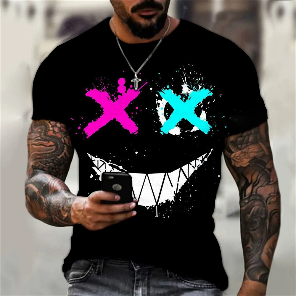 Amazon трансграничная летняя 3D цифровая Мужская футболка со смайликом и круглым вырезом, свободная модная повседневная крутая