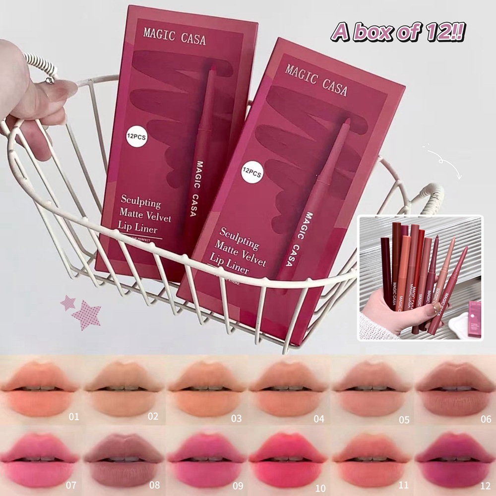 【Cross-border Exclusive Supply】 12-color shaping matte velvet lip liner, long-lasting matte finish, one stroke to outline the lip line, wholesale