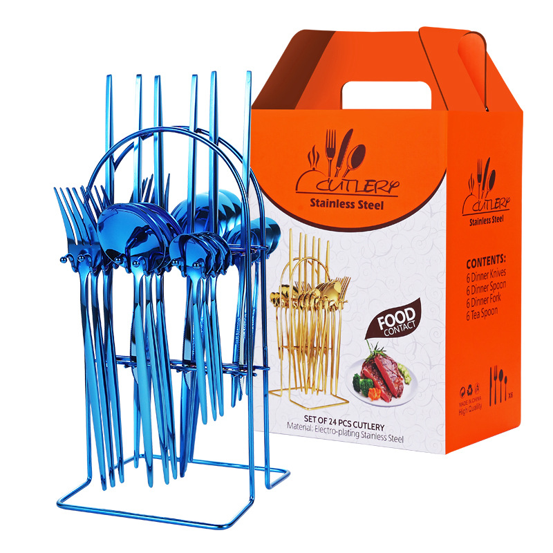 Transfronterizo Amazon Portugal comida occidental cuatro principales vajilla de acero inoxidable 24 piezas vajilla rack caja de regalo rack traje