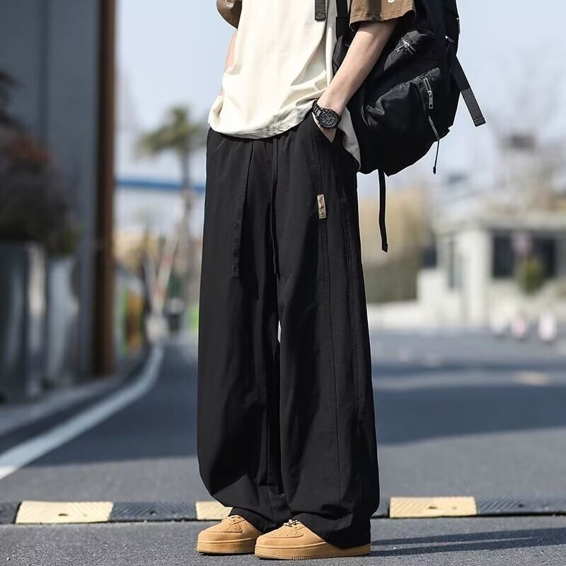 夏カジュアル通気性薄いトレンディなブランドストレートルーズメンズワイドレッグスポーツパンツ日本多用途メンズロングパンツ|undefined