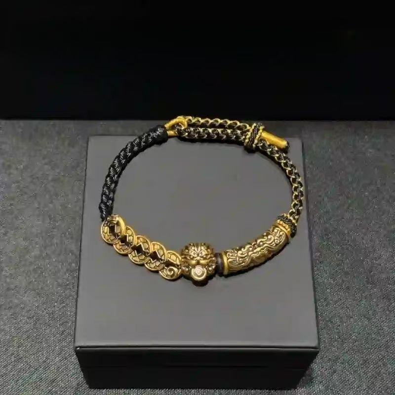 Sl0500 Fortune-Attracting Five Emperors Coin Pixiu Gourmand Pattern Bracelet Men's Jewelry for Prosperity and Wealth Trendy Versatile Retro