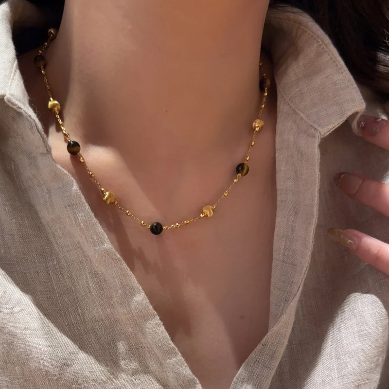 “虎眼星球”S925银虎眼猫眼项链女复古风拉丝工艺灵动感项链|undefined