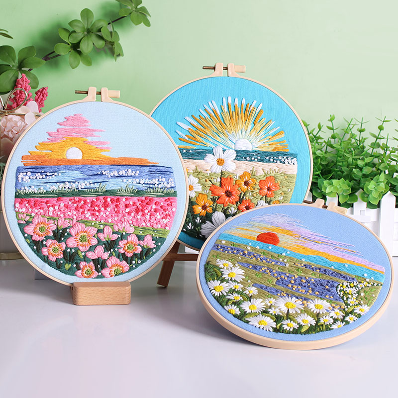 Nuevo paquete de material de bricolaje de bordado de paisaje y paisaje, kit hecho a mano, productos semiacabados autobordados creativos, inglés transfronterizo original