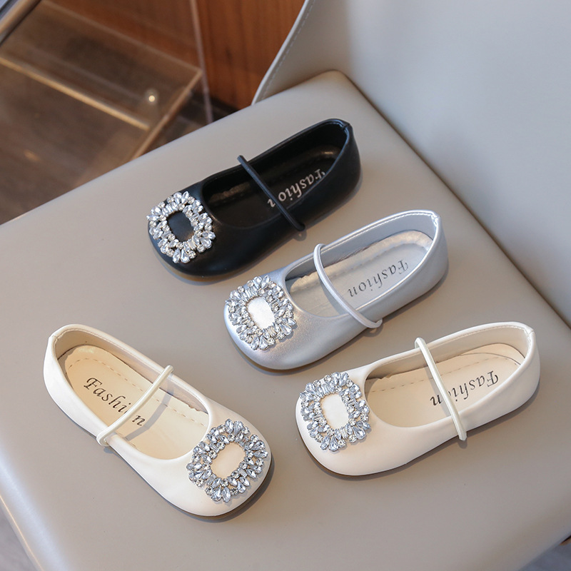 Girls' Leather Shoes 2025 Autumn New Children's Shoes Little Girls Rhinestone Slip-On Ballet Dance Shoes Baby Shoes