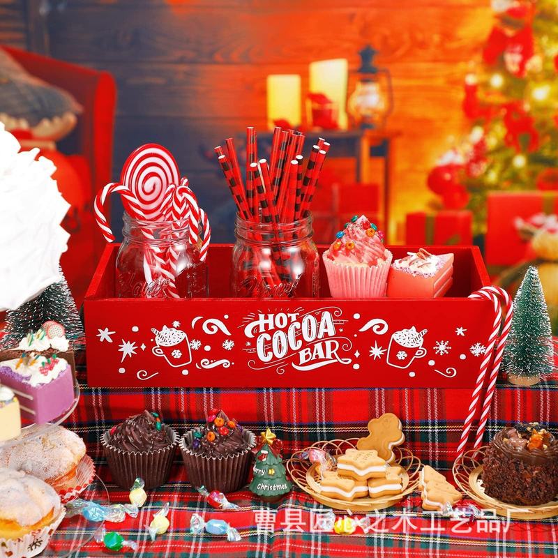 木製のクリスマスの収納ボックスのビスケットのデザートのクリスマスの装飾ボックスのパーティーの祝日のテーマのデスクトップの雑物の収納ボックス|undefined