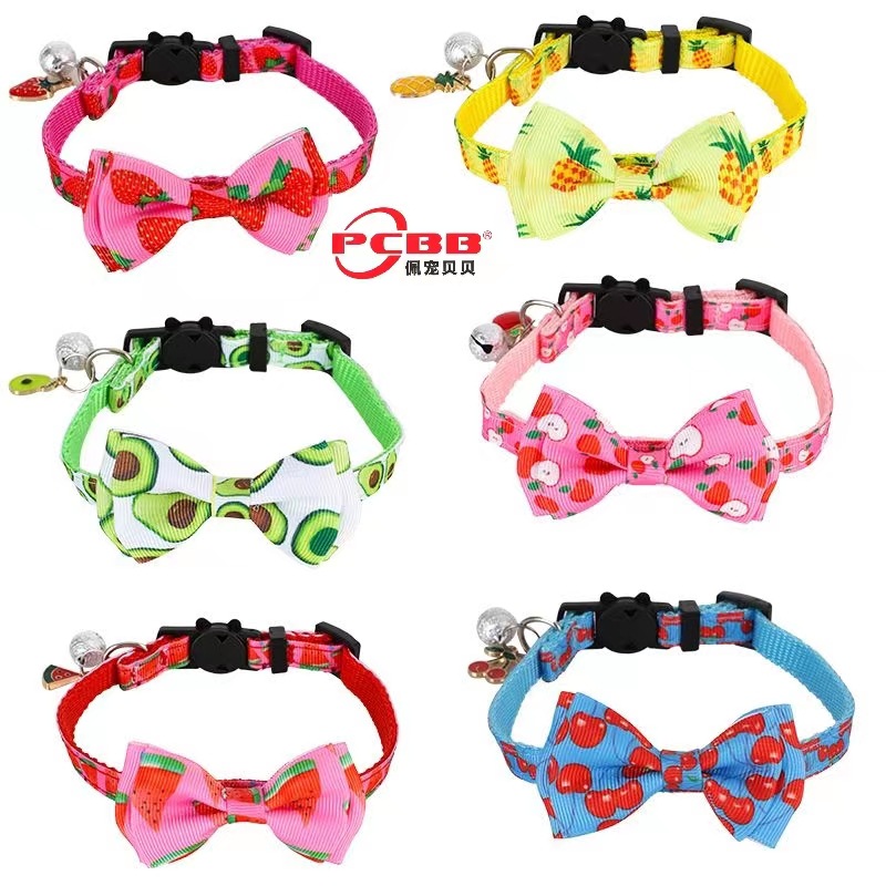 Nuevo producto Pet Fruit Bowknot Correas Cat Collar Bowknot Desmontable Mobile Belt Bell