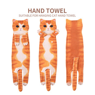 Children's microfiber cartoon cat hand washing cloth thickened lengthened kitchen handkerchief hanging absorbent hand towel cross-border