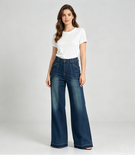 Jeans Acampanados para Mujer de Mezclilla Elástica, Tiro Alto, Elástico, para Uso Casual