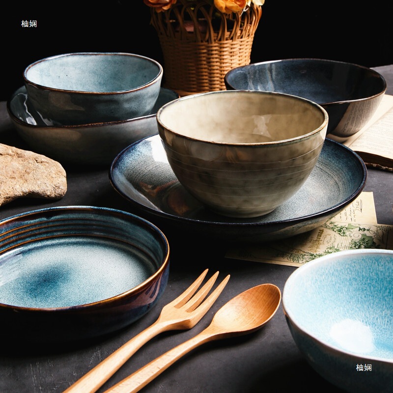 Slight Flaw Underglaze Color Japanese-style Ceramic Bowl Personalized Tableware suit Noodle Bowl Household Noodle Bowl Rice Bowl Soup Bowl Creative