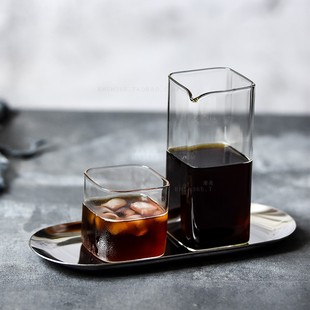 Hand-made coffee sharing pot suit single-product coffee sharing cup glass square coffee cup tray