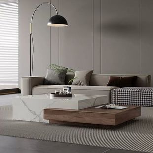 Imitation Solid Wood Italian Modern Light Luxury Square Coffee Table High-end Small Apartment Living Room Simple Telescopic Home Combination Minimalist