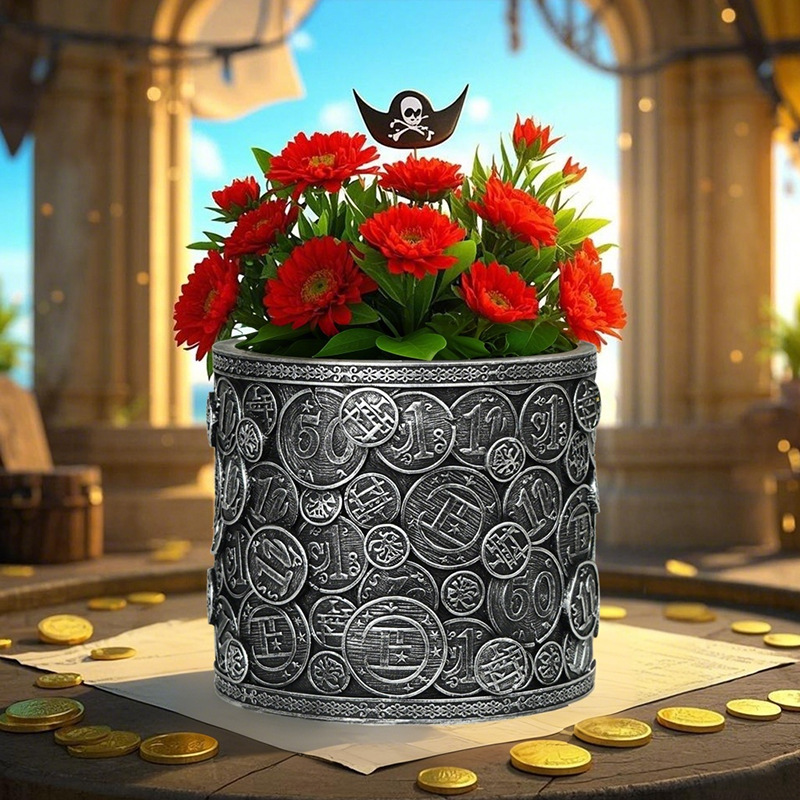 Overseas Hot-Selling Creative Money-Making Coins Resin Flower Pots Home Desktop Gardening Courtyard Flower Pots Retro Planting Containers