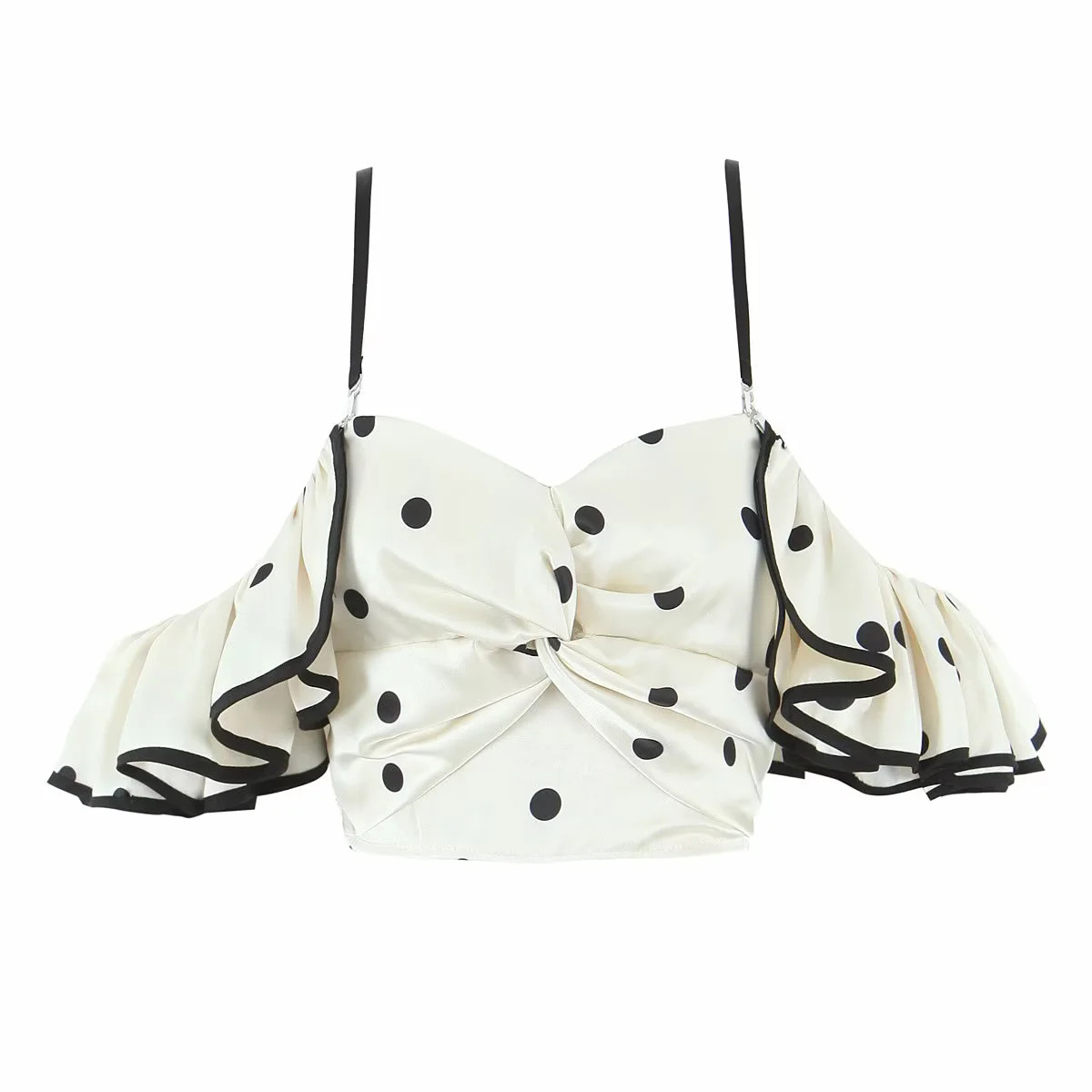 Black polka dots on white background