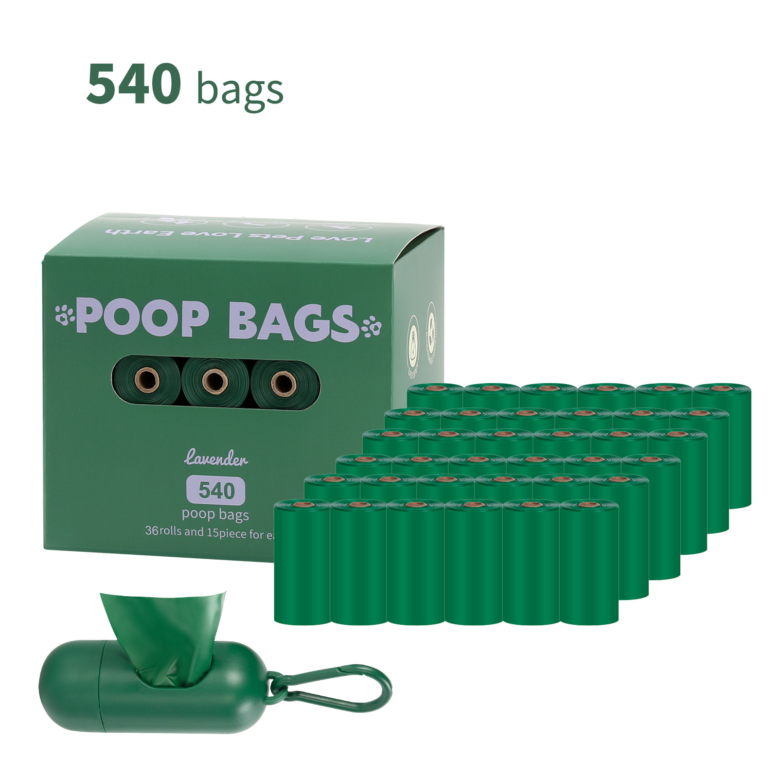 Nueva bolsa de mierda degradable ecológica para perros, bolsa de heces portátil, dispensador de clip de manos libres, bolsa de basura para mascotas