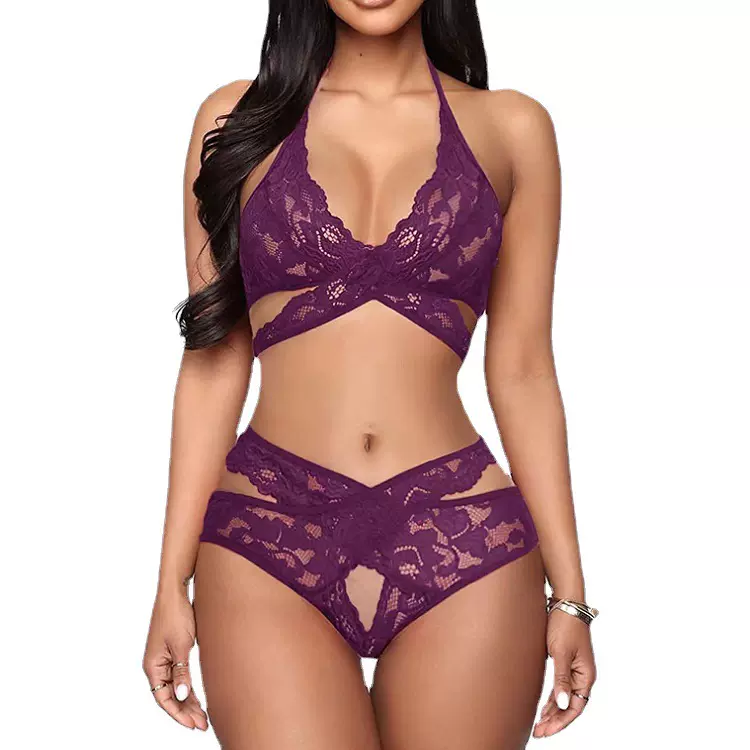 欧美新款蕾丝情趣睡衣女士三点性感透视大码睡衣套装情趣内衣