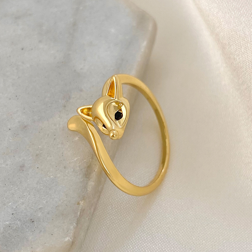 1 Piece Quantity Ins Style Cute Fox Copper Plating Inlay Zircon Open Ring