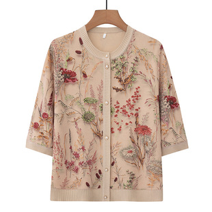 2025 new grandma spring long sleeve ice silk T-shirt suit middle-aged and elderly clothes women's rich wife mother summer clothes
