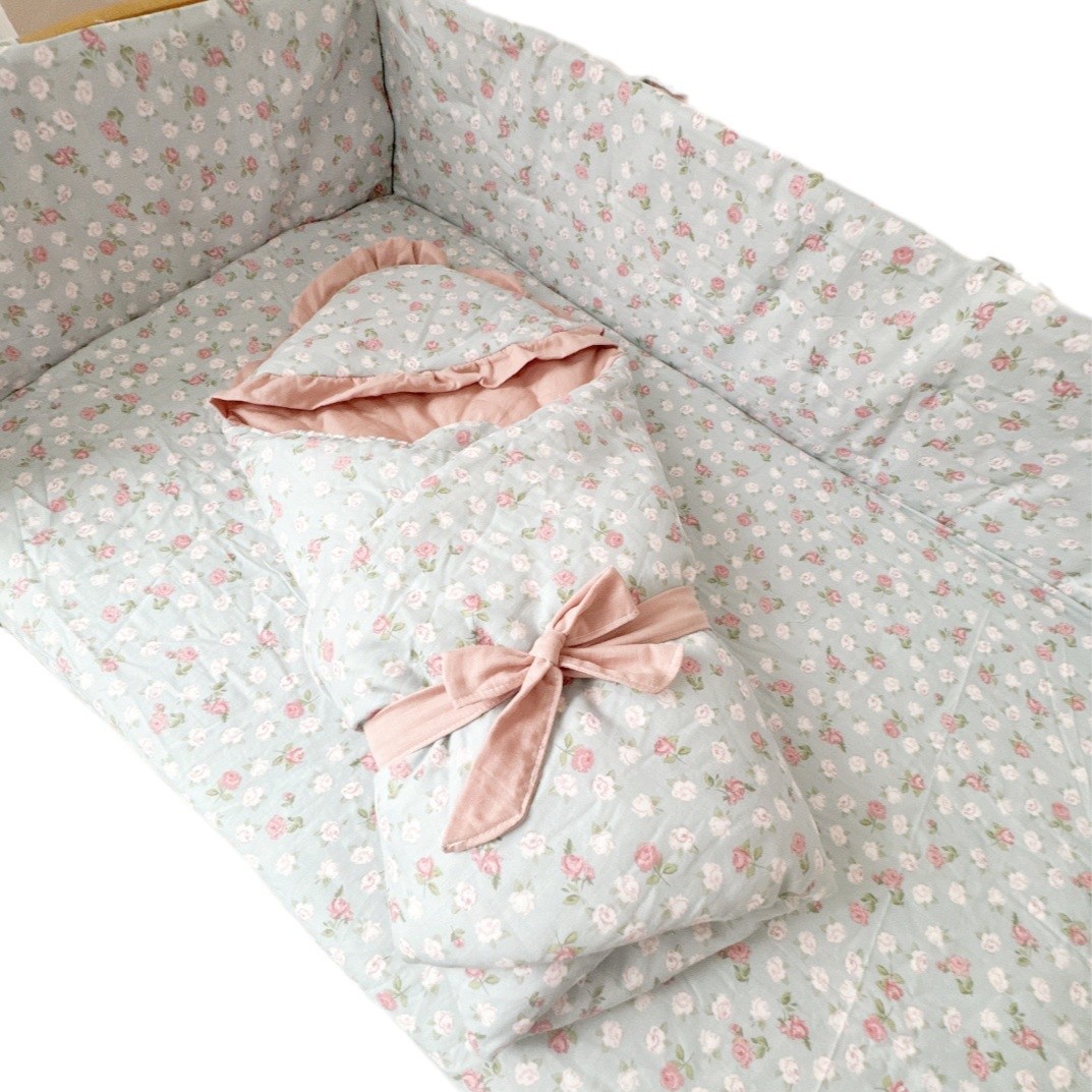 Ins Fresh Style Pastoral Floral Cotton Bed Cover Bed Cover Bed Cover for Newborn Baby Detachable and Washable Lace Pillow