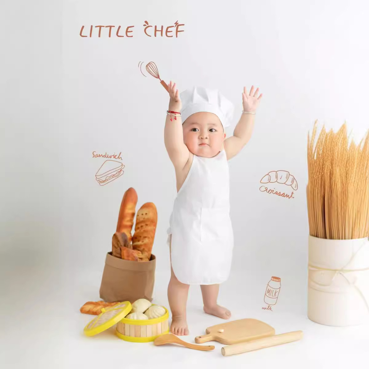 Children's apron, girl's skirt, photography props for new born, hat 3