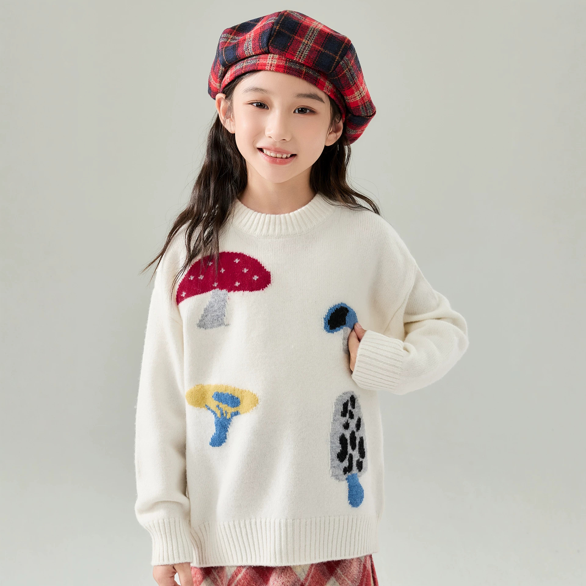 Autumn and winter children's thick jacquard wool sweater, loose-fitting base sweater for boys and girls, baby pullover round neck knit base layer