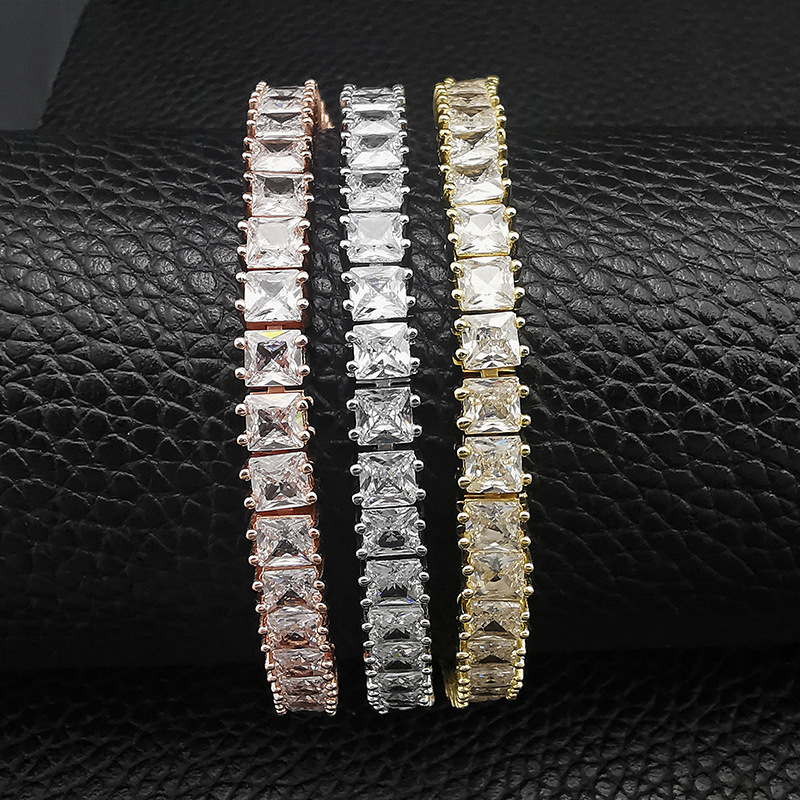 Einfaches quadratisches Zirkon-Armband, personalisierte Mode, quadratischer Diamant, Platin, S5451_voghion.com