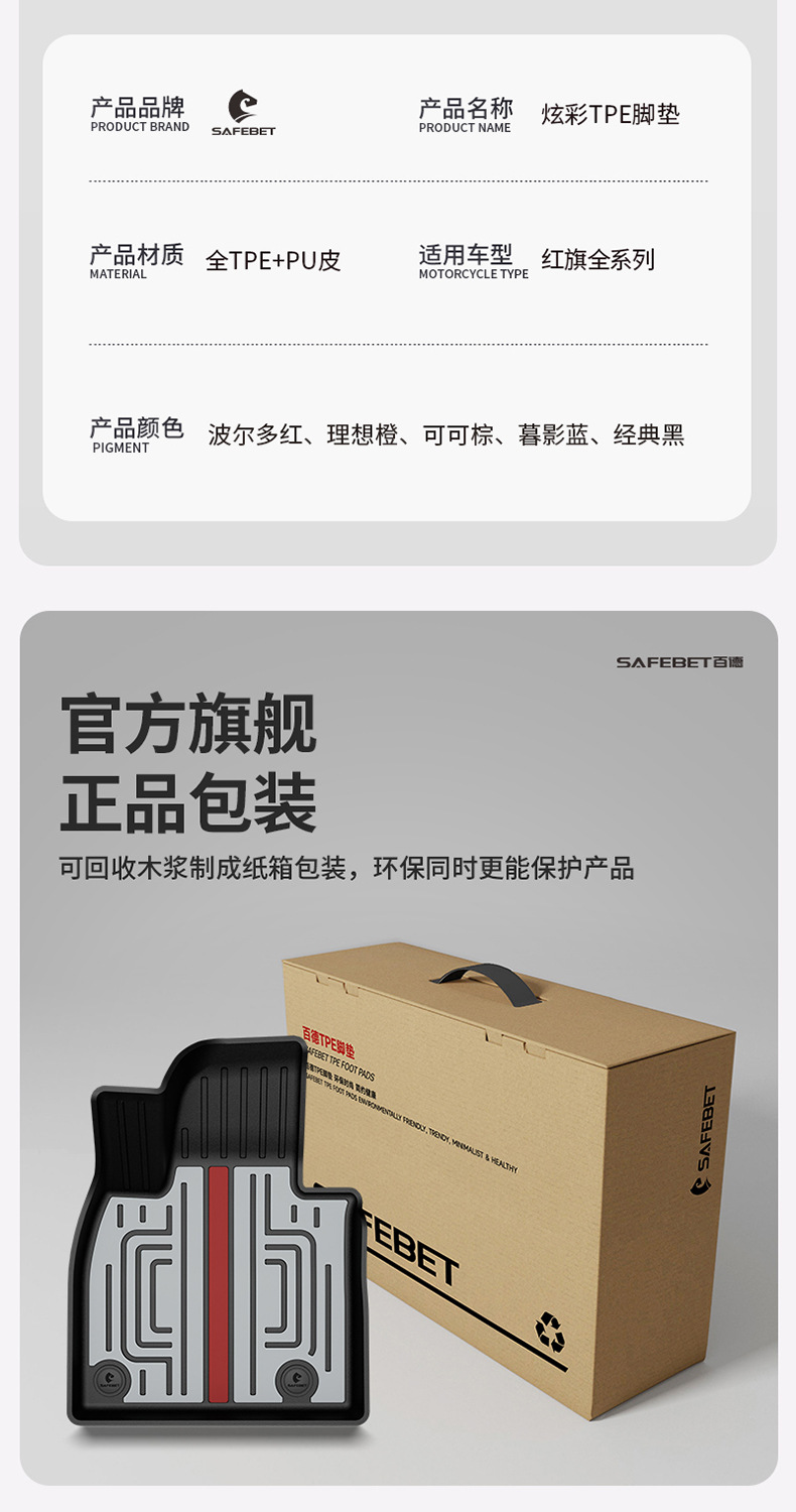 Suitable for Hongqi H6, HS3, HS5, HS6, PHEV, E-QM5, special colorful TPE car floor mats and trunk mat
