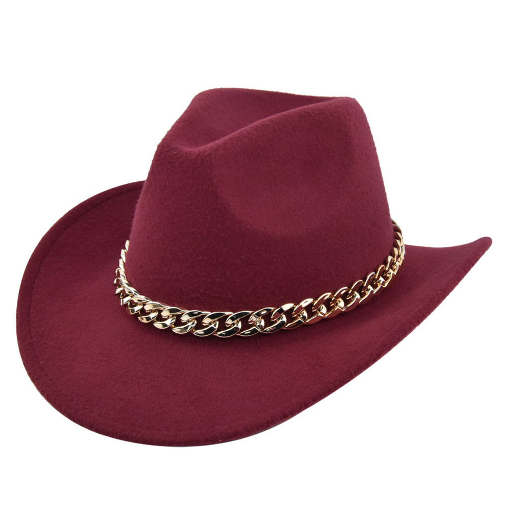 Cowboy jazz gold-plated chain woolen top felt sheep hat, cowboy hat_voghion.com